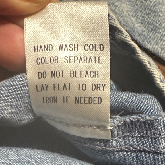 Acid Wash Denim Ruffle Button-Up Shirt - Picture 6 of 7